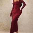 OYOANGLE Women's Floral Lace Slit Back Fishtail Long Dress Square Neck Cocktail Bodycon Dresses (Red, L)