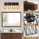 IZORRO Farmhouse Bathroom Vanity Light, 4-Light Wood Bathroom Light Fixtures Over Mirror, Black Industrial Vanity Lights with Metal Shade, Rustic Restroom Lighting Fixtures