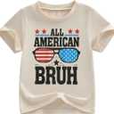Douhoow Toddler Boys 4th of July Shirt Short Sleeve Letter Print Boys Tshirt 1T 2T 3T 4T 5T 6T Kids Patriotic Outfits
