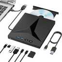 7 in 1 External CD/DVD Drive for Laptop, Portable External CD Drive for PC, USB 3.0 & Type-C CD Burner for Laptop External Disc Drive, CD Reader for PC with SD/TF Card for Desktop Windows Mac Linux