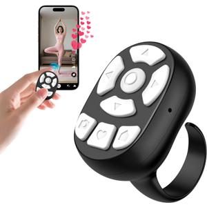 OUTXE Wireless Auto Clicker for TikTok, Bluetooth Remote Scrolling Ring for iPhone Hands-Free Liking/Page Turn/Volume Adjust/Take Photos Without Touching Phone Screen(Black)