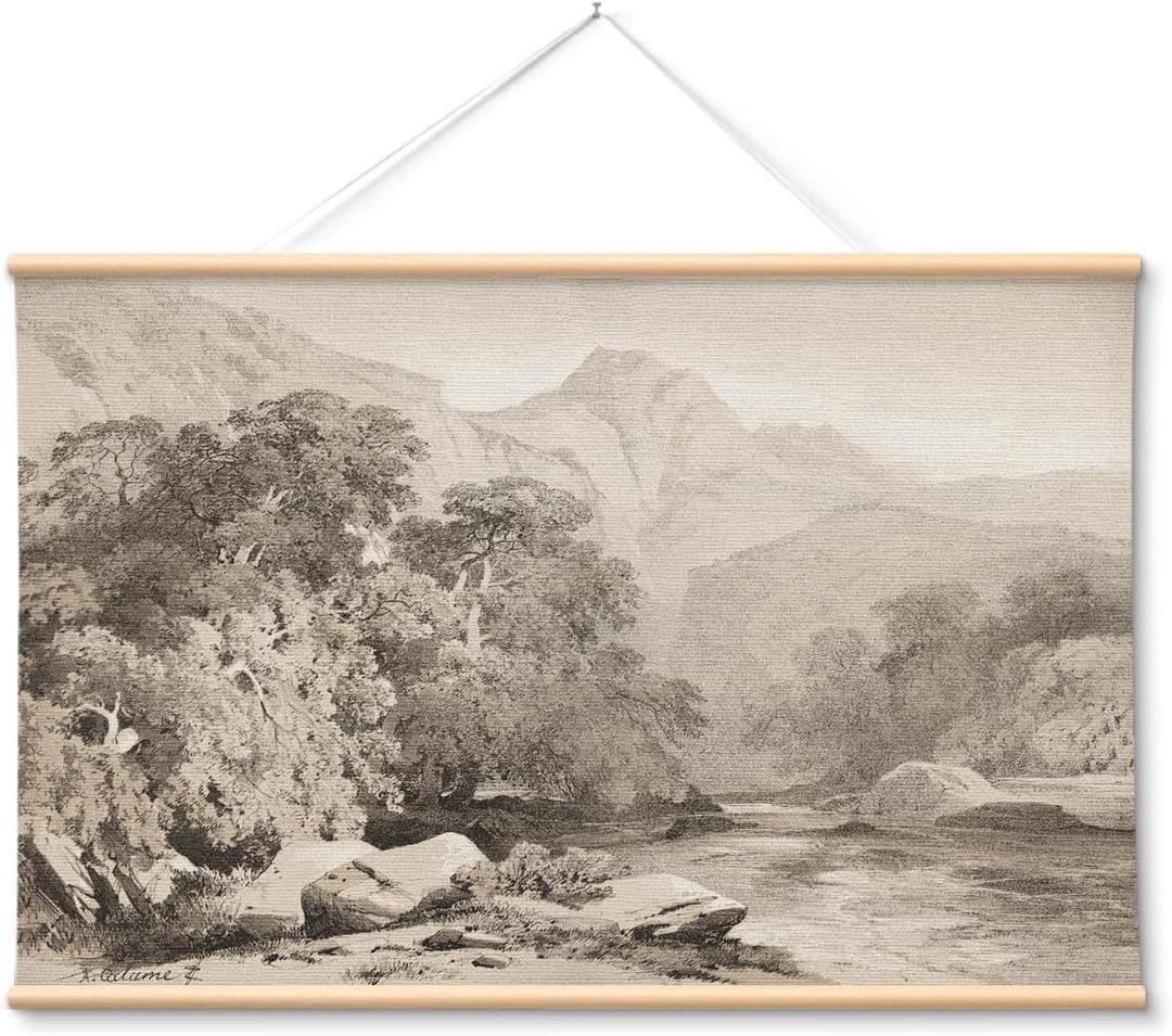 VIYYIEA Extra Large Canvas Wall Art, 36x54 Inch Neutral Vintage Landscape Wall Decor, Minimalist Mountain Scenery for Living Room, Bedroom, Above Sofa