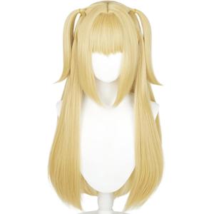 Half and Half MisaAmane Cosplay Wig Long Blonde Anime Ponytail Wigs with Bangs 27.5'' Light Golden Pigtails Gothic Wigs for Halloween Party Daily