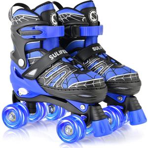 SULIFEEL Adjustable Kids Roller Skates for Boys Ages 3-5 5-8 6-12 with 4 Sizes Adjustable Light up Wheels, Best Children Gift for Beginners Indoor Outdoor Sports (Medium - Big Kid, B Spider Blue)