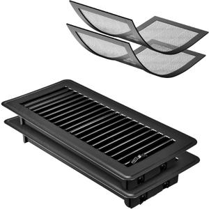 Floor Register 4x10 Inch, Heavy Duty Steel Air Vent Covers for Home Floor, Rust Proof Finish Registers, Grilles & Vents with 2PCS Magnetic Vent MeshBlack, 2PCS)