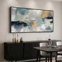 Extra Large Framed Abstract Wall Art for Living Room, Horizontal Grey Teal Canvas Prints Paintings Artwork for Walls, Modern Minimalist Pictures Wall Decor for Bedroom Dining Room Office, 30x60 In