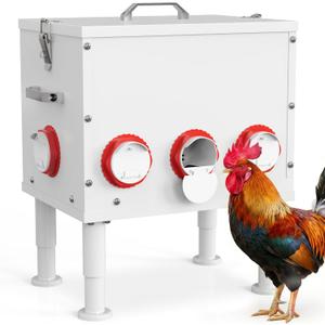 Automatic Chicken Feeder 50lbs Capacity Metal Chicken Feeder with 8 Ports No Waste Chicken Feeder Weatherproof Poultry Feeding Equipment with Handle, Locking Lid & Adjustable Legs for Outdoor