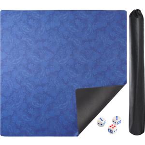 Mahjong Mat, Mahjong Table Mat with Prints & Extra Dice, for Poker, Card, Mahjong, Dominoes Games (Blue, 35 inches)