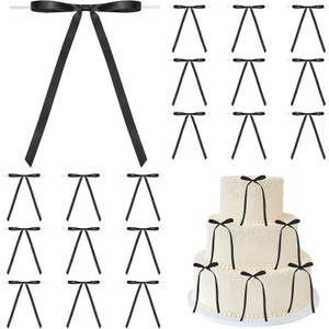 Pre-Tied Small Black Bows for Cake Decorations 5 x 7 Inch, White Satin Ribbon Bows with Twist Tie for Birthday Party, Balloon, Crafts, Wedding, Christmas Tree (50 Pack)