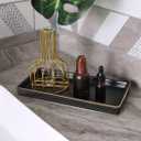 10 x 5 Ceramic Bathroom Tray for Countertop, Decorative Vanity Tray for Dresser Tops, Small Rectangular Trays for Perfume, Candle, Jewelry, Cosmetics (Black)