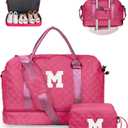 Birthday Gifts for 3 4 5 6 7 8 9 10 11 12 13 Year Old Girls-Initial Travel Bag with Shoe Compartment, Weekender Bag, Overnight Bag for Women, Letter Travel Bag with Makeup Bag (Letter M)