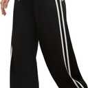 Unsenthy Track Pants Women Wide Leg Sweatpants High Waisted Baggy Joggers Side Stripe Drawstring Ankle Pant with Pockets (X-Large, Black)