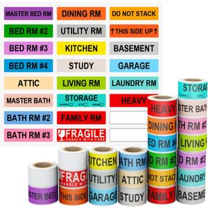 AveneMark 1440 Count Home Moving Labels, 24 Rolls Color Coding for Boxes Stickers + Fragile + Packing Stickers, Including 2 Rolls Blank Customized Use