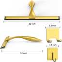 All-Purpose Stainless Steel Shower Squeegee for Shower Doors with 2 Adhesive Hooks, Bathroom Cleaner Tool Household Window Mirror Squeegee for Home Cleaning, Glass Door, Tile Wall, Car, 12 Inch Golden