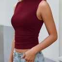PRETTYGARDEN Sleeveless Tops for Women Ribbed Mock Neck Tank Top Slim Fitted Ruched Basic Layering Shirts 2026 Summer Clothes (Red, XL)