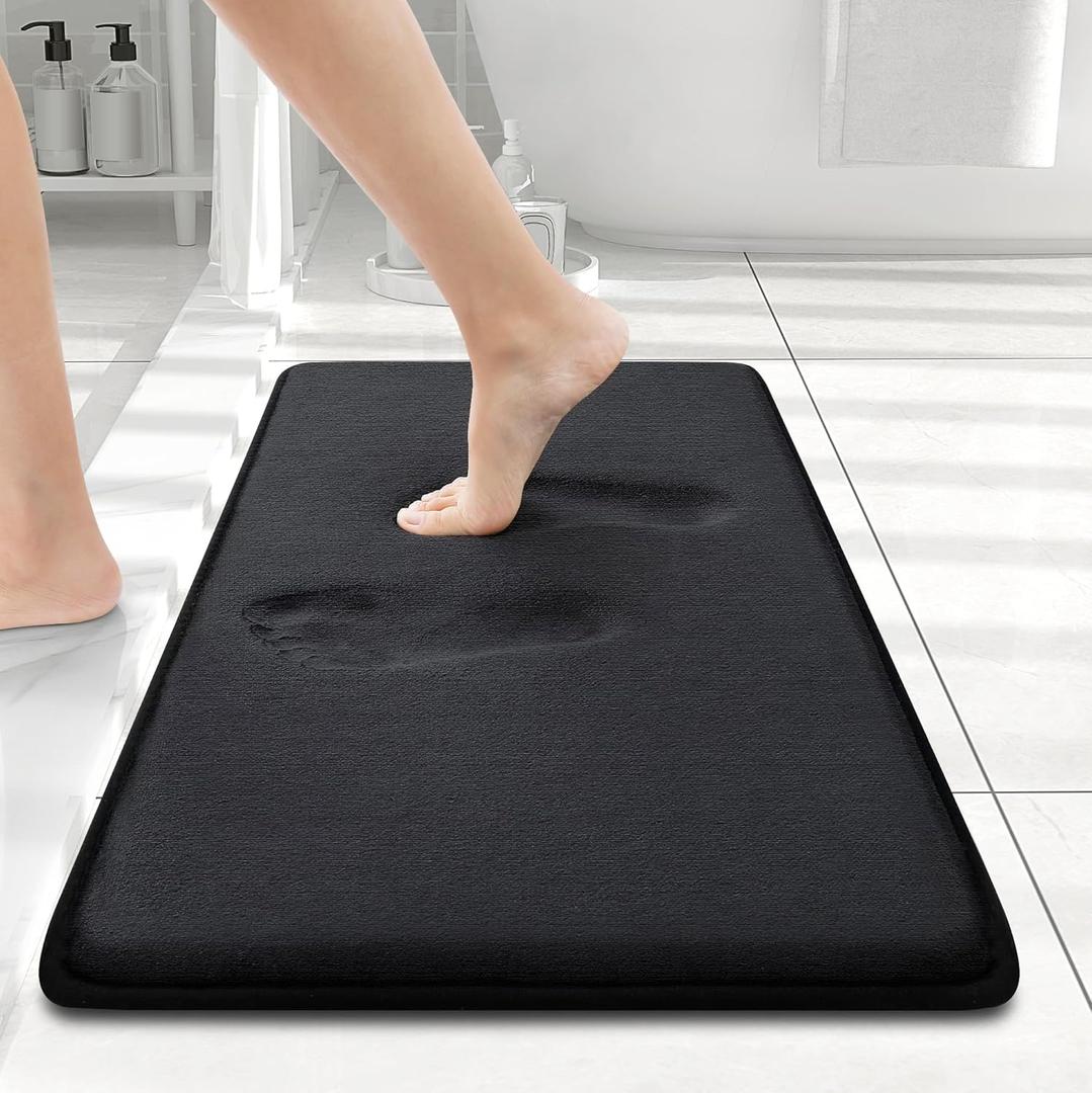 Smiry Memory Foam Bath Mat 24x16, Extra Soft and Absorbent Bathroom Mats, Non Slip Washable Carpet for Floor, Shower and Tub, Black