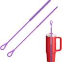 YOTIME Silicone Straw Cleaner Brush, 2Pcs Reusable Straw Brush Extra Long for Cleaning Tumbler with Handle and Glass Metal Smoothie Straws, Non-slip Handle Soft and Bendable, 6mm+9mm, Purple