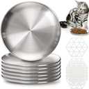 SOUJOY 6 Pieces Stainless Steel Cat Bowl, 6.7'' Shallow Cat Food Plate with Non-Slip Mat, 10 oz Whisker Friendly Wide Pet Dish for Cat and Small Pet to Prevent Whisker Fatigue