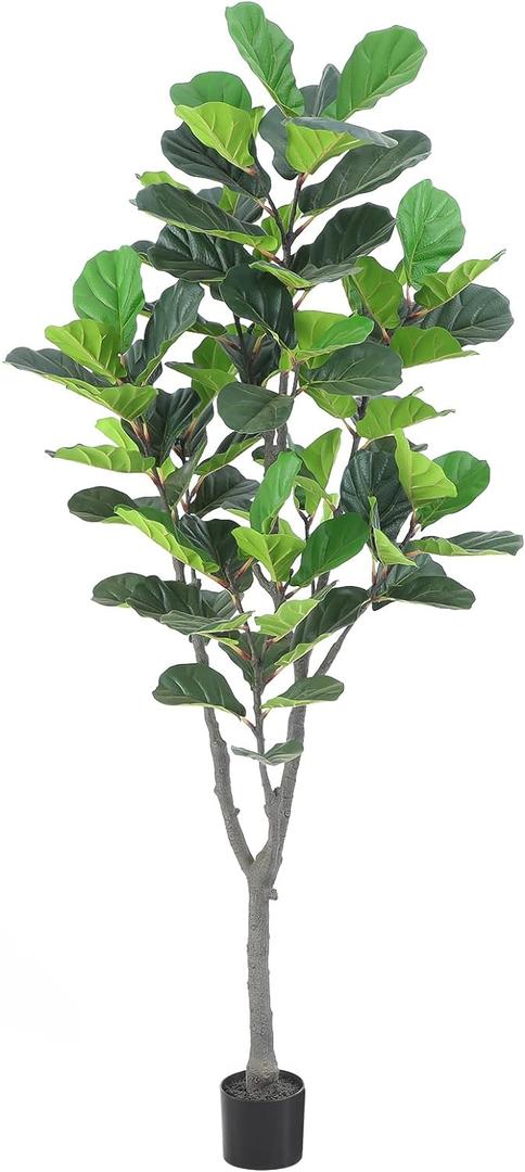 Tall Faux Fiddle Leaf Fig Tree7ft(84in) Potted Artificial Fiddle Leaf Fig Tree, Fake Fiddle Leaf Tree Indoor Outdoor with Realistic Texture for Home Office Living Room Bedroom Floor Decor.