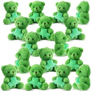 Liliful 20 Pcs St. Patrick's Day Stuffed Animals Bears Bulk Gifts Mini Soft Plush Bear Toys 4 Inch Small Cute Stuffed Toy with Shamrock Mini Throw Pillow for Irish St Patricks Day Gifts Party Favor