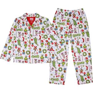 Dr. Seuss The Grinch Pajamas 2-Piece Matching Set - Cozy Christmas PJs Loungewear for Toddlers & Big Kids Boys Girls (4, White)