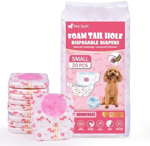 Pet Soft Disposable Dog Diapers - Female Dog Diapers with Adjustable Foam Tail Hole, Ultra Protection Puppy & Cat Diapers Wetness Indicator for Dogs in Heat or Incontinence, 20pcs (S,Red)