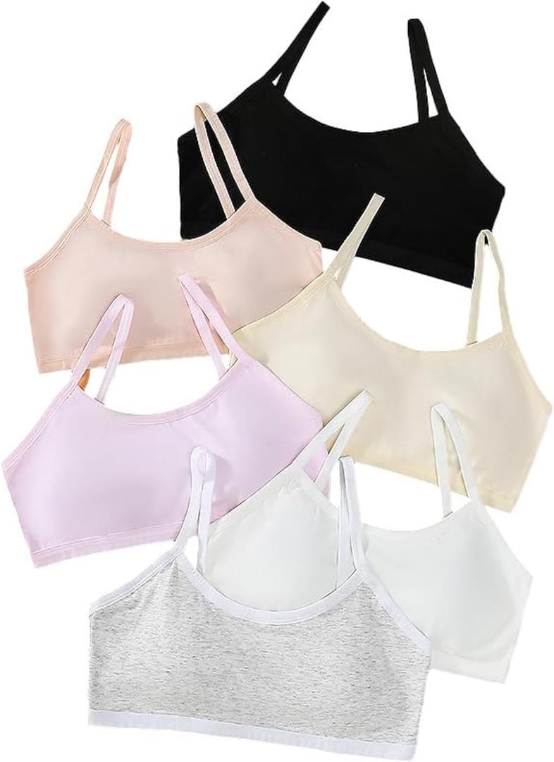 Big Girls' Adjustable Training Bra Cotton Bras Wireless Light Padded 10-16 Years (6 Colors)