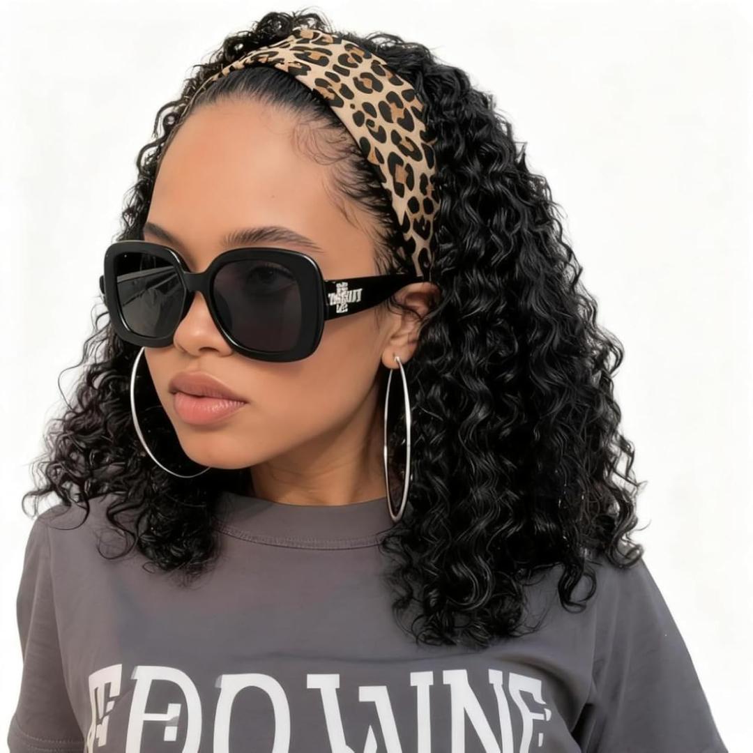 BECUS Shoulder Length Curly Headband Wig for Black Women - Glueless Synthetic Wavy Half Wig - Beginner Friendly Wear and Go Wigs for Gym, Work, and Date Night - Heat Resistant (Natural Black-12 Inch)