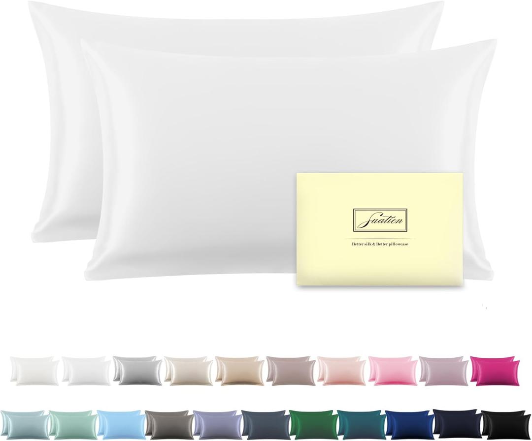 Silk Pillowcase for Hair and Skin,Soft,Breathable and Sliky 100% Silk Pillowcases King Set of 2,Both Sides Natural Mulberry Silk Pillow Cases with Hidden Zipper(King Size 20"X 36",2pcs) (White-2 Pack)