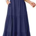 ANRABESS Womens Summer Casual Maxi Dress V Neck Ruffle Sleeve Long Dresses Fashion Flowy Tiered Boho Beach Vacation Sundress Navy Blue X-Large