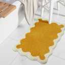 Uphome Bath Mats for Bathroom, Soft Shaggy Microfiber Absorbent Bathroom Rug Non Slip, 18x26 Cute Scalloped Machine Washable Bathroom Mat for Shower, Floor, Tub, Sink, Yellow