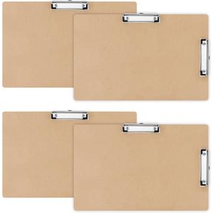 Henoyso 4 Pcs 11x17 Clipboard Wooden Lap Board with Low Profile Clip Brown Double Landscape Clip Hardboard Drawing Board Landscape Horizontal Large Clipboard for Desk Paper Sketching Art Supplies