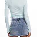 EMMIOL Womens Jean Skirt Stretch Casual 2026 Summer Short Dress Basic Fringed Slim Fit Denim Pencil Skirts (L)