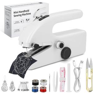 Handheld Sewing Machine for Beginners, Portable Mini Sewing Machine with Two Speed Modes, Easy to Operate and Fast Stitch Suitable for Clothes, Fabrics and Quick Home Repairs (White)