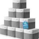 FoldTier 10 Pack Large Collapsible Fabric Storage Baskets with Handles Decorative Storage Bins for Organizing Shelves Toys Clothes(White & Gray,12 x 12 x 12 Inches)