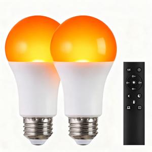 Amber Sleep Light Bulbs with Remote Control, 800LM 9W (60W Equivalent),Circadian Rhythm Light Bulb,Dim,1800K-6500K,E26,2.4G,Warm and Reading Light Bulb for Home Decor,2Bulb&1Remote