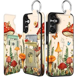 Shorogyt for Samsung Galaxy A15 5G Wallet Case with Card Holder - Designer Mushroom Frog Pattern Kickstand Magnetic Clasp Back Flip Folio Leather Phone Cases for Galaxy A15 5G for Women Men Girls