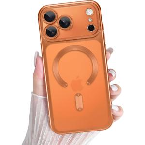 tharlet Magnetic for iPhone 17 Pro Case Clear Orange Plating Edge | [MagSafe Compatible] Luxury Plating Frame, Military-Grade Drop Protection, Full Camera Protection with Screen Protector