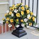 HyeFlora Artificial Flowers for Outdoors 2PCS Faux Petunias Silk Fake Flowers for Outside Planter UV Resistant Realistic Home Garden Porch Decor (Yellow)