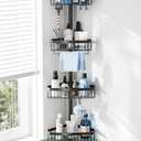 Corner Shower Caddy Tension Pole: Adjustable Rustproof 4-Tier Inside Bathroom Organizer - 47-121 inch Quick Installation Bathtub Shelves for Shampoo Storage - Rod Floor Standing Bath Rack - Black