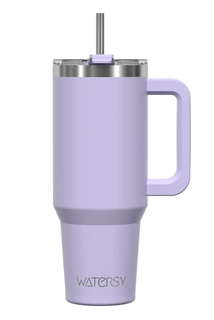 40 oz Tumbler with Handle,Tumbler with Straw,Double Wall Insulated Cup Stainless Steel Travel Mug(Cold for 34 Hours),Water Bottle for Iced Tea,Coffee,Cold Beverages(Purple)