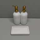 Gold Soap Dispenser Set, Glass Soap Dispenser with Stainless Steel Pump, Perfect for Modern Kitchen Counter Decor. (Gold 16.9 oz)