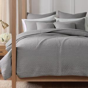 Levtex Home Cross Stitch Reversible Full/Queen Quilt Set (88x92in) and 2 Pillow Shams (26x20in) - Stitch Texture - Light Grey - Cotton Full/Queen Size Quilt Bedding Set - Lightweight, Soft, Pre-Washed