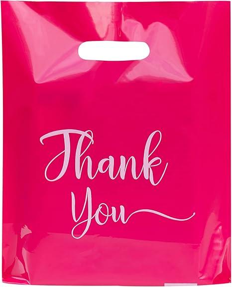 Merchandise Bags, 9 x 12 Inch Shopping Bags with Die Cut Handles, 100 Count Thank You Bags for Business Small, Plastic Shopping Bags for Boutique, Trade Show (Black)