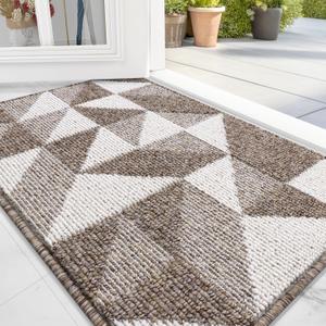 OLANLY Door Mat Indoor Entrance Washable 32x20, Odor-Free Low-Profile Front Back Geometric Doormat, Absorbent Resist Dirt Entry Carpet, Easy to Clean Sturdy Inside Floor Mats for Entryway, Brown