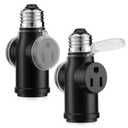 Onite 2-Pack Light Socket Outlet Adapter  Convert E26 Socket to 3-Prong Plug Outlet with Bulb Socket Kept, Dust-Proof Cover, Flame Retardant PBT, Indoor & Outdoor Use, Black