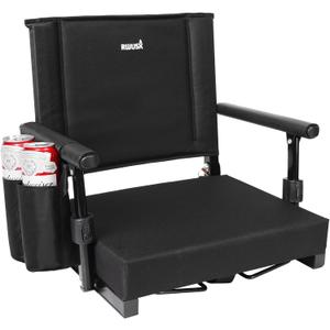 Padded Stadium Seats with Back Support and Cushion, Portable Foldable Bleacher Chair, Folding Stadium Seats for Football Camping Concerts and Festivals Black