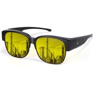 BIRCEN Polarized Fit Over Sunglasses: Wear Over Glasses Sunglasses Wrap Around Fitover Shades for Men Women UV Protection (J-black Frame Night Vision Lens)