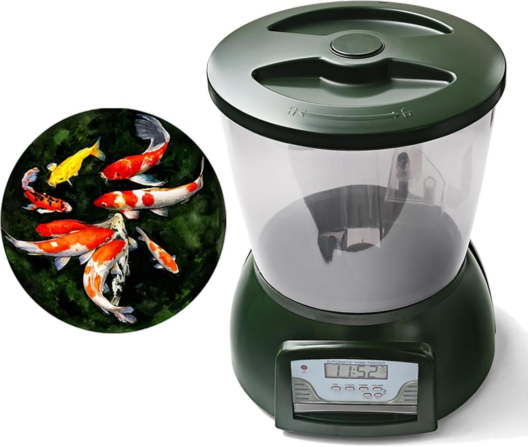 4.5L Automatic Fish Feeder for Pond Outdoor, High Capacity Dispenser With Timer for Vacations & Hot or Cold Weather - Battery Powered