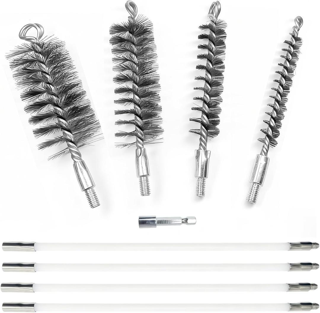 50 in Pipe Cleaning Kit, Stainless Steel Bristles Brush Set, Tube Brush with 4 Flexible Rods,Wire Brush with Hex Shank for Drill,4 PCS Pipe Brush for Auto Parts, Bottles, Tubes,Drain